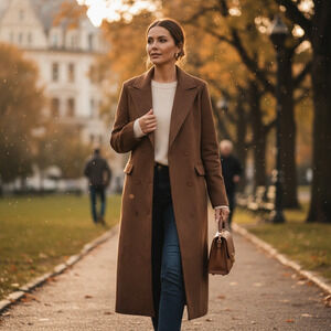 Large Brown Coat – Double‑Breasted, Wide Lapels, New With Tags